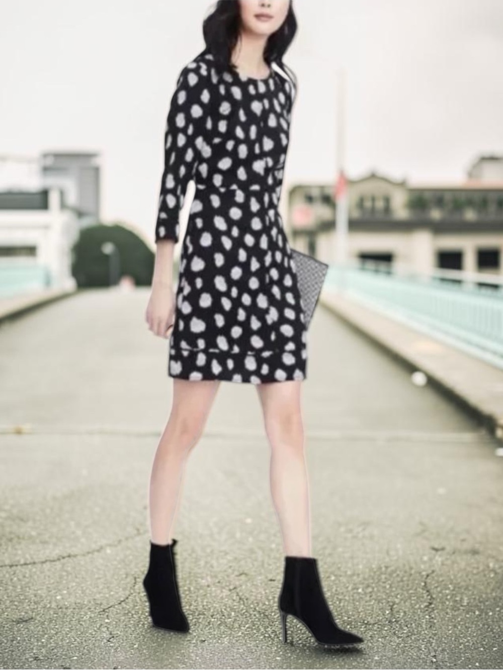 Banana Republic Black and White Long Sleeve Dress